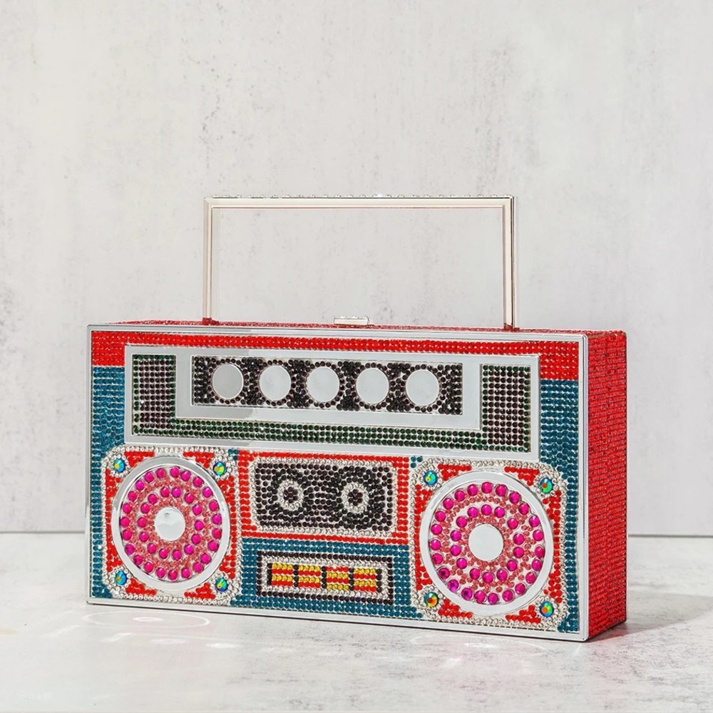 Rhinestone Embellished Boom Box/Radio Evening Clutch Bag